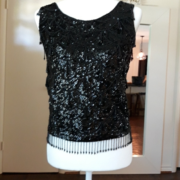 None Tops - Amazing Vintage Black Sequin Top